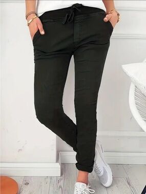 Casual Drawstring stretch slim fit Pants - Black